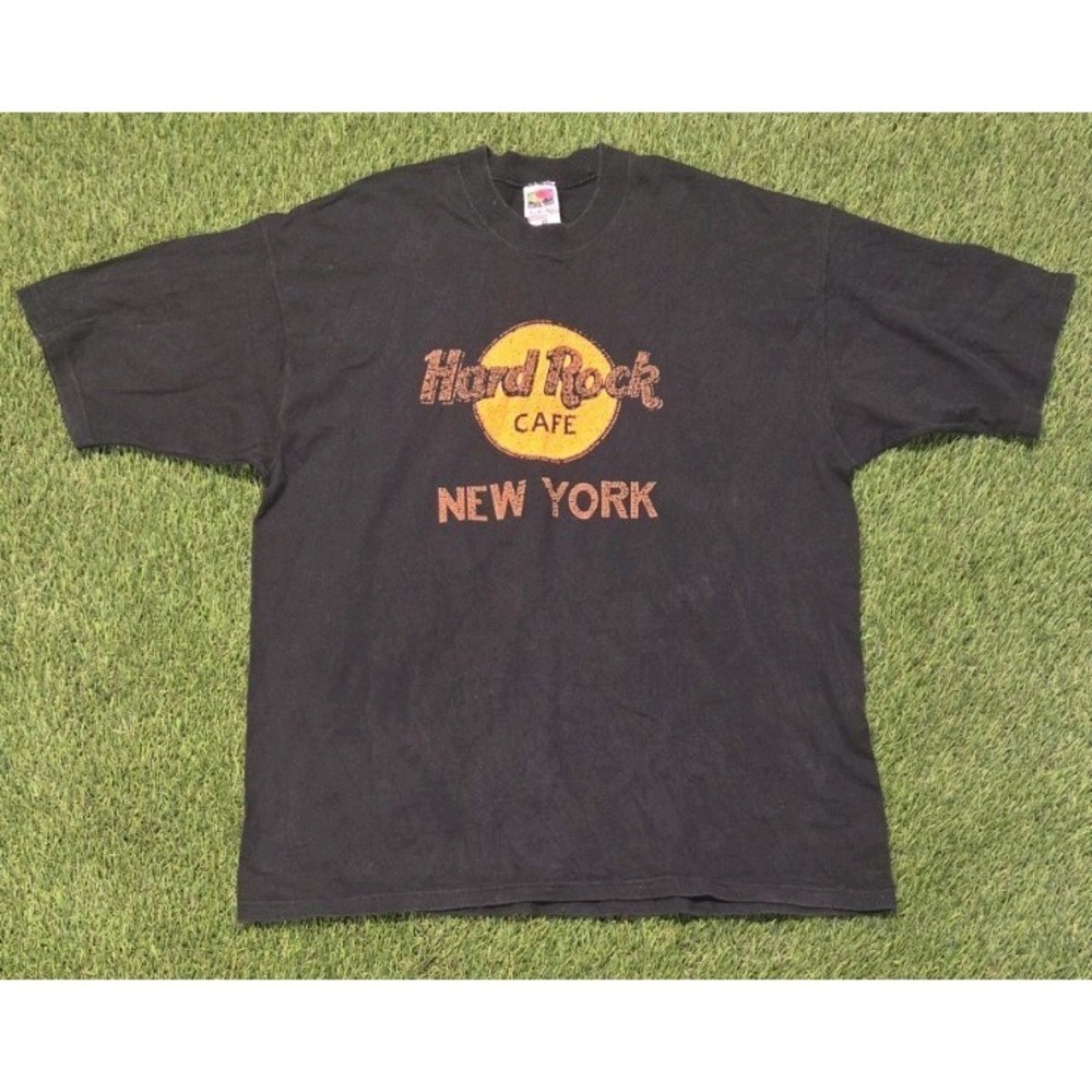 Vtg 90s Hard Rock Cafe NY T-Shirt Size XL Faded Black Distressed Streetwear Y2K